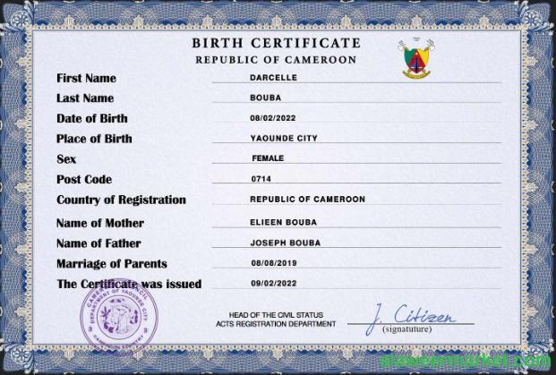 Cameroon vital record birth certificate PSD template